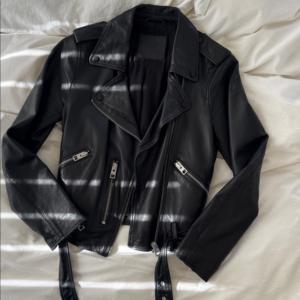 All Saints Black Leather Balfern Jacket - Picture 4 of 10